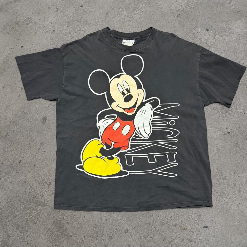 Vintage 1990’s Mickey Mouse Spell Out Black Shirt Made In USA Men’s Size XL